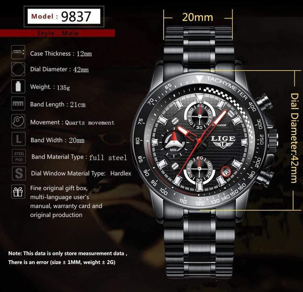 Planet Gates steel all black Men Watches Top Brand Luxury Full Steel Clock Sport Quartz Watch Men Business Waterproof Casual Watch Man Relogio Masculino