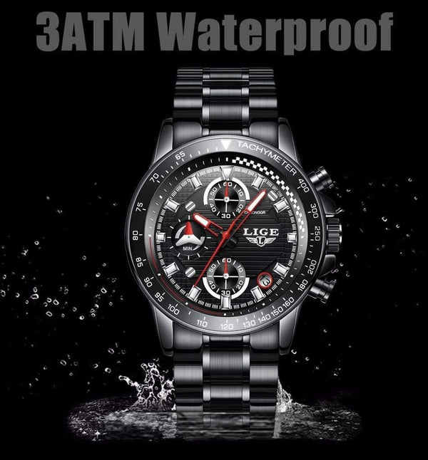 Planet Gates steel all black Men Watches Top Brand Luxury Full Steel Clock Sport Quartz Watch Men Business Waterproof Casual Watch Man Relogio Masculino