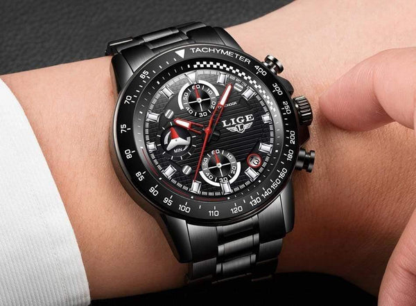 Planet Gates steel all black Men Watches Top Brand Luxury Full Steel Clock Sport Quartz Watch Men Business Waterproof Casual Watch Man Relogio Masculino