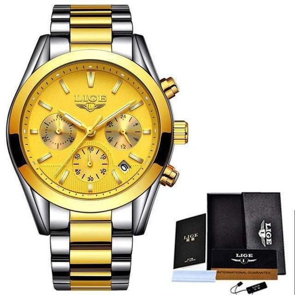 Planet Gates steel all gold Mens Watches Top Brand Luxury Fashion Business Quartz Watch Men Waterproof Full steel Sport Watch