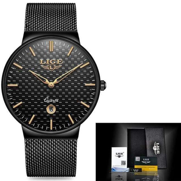 Planet Gates Steel black rose Mens Watches Top Brand Luxury Ultra Thin Quartz Watch Men Steel Mesh Strap Waterproof Gold Watch Relogio Masculino