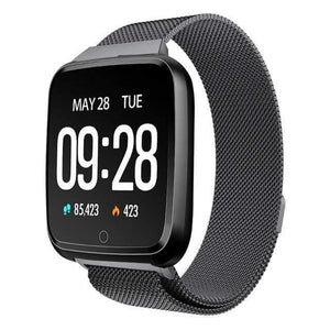 Planet Gates Steel Black Smart Watch Blood Pressure Oxygen Smartwatch Waterproof BT4.0 Heart Rate Monitor for IOS Android