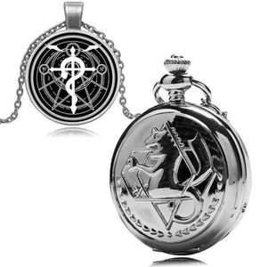 Planet Gates Steel Cartoon Fullmetal Alchemist Edward Pocket Watch with Necklace & Pendant Chain Cosplay Costume Luxury Gift Set