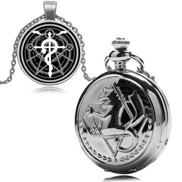 Planet Gates Steel Cartoon Fullmetal Alchemist Edward Pocket Watch with Necklace & Pendant Chain Cosplay Costume Luxury Gift Set