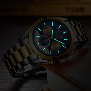 Planet Gates steel gold blue Mens Watches Top Brand Luxury Fashion Business Quartz Watch Men Waterproof Full steel Sport Watch