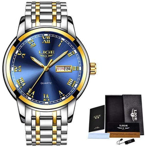 Planet Gates Steel Gold Blue Watch Men Fashion Sports Quartz Full Steel Gold Business Mens Watches Top Brand Luxury Waterproof Watch Relogio Masculino