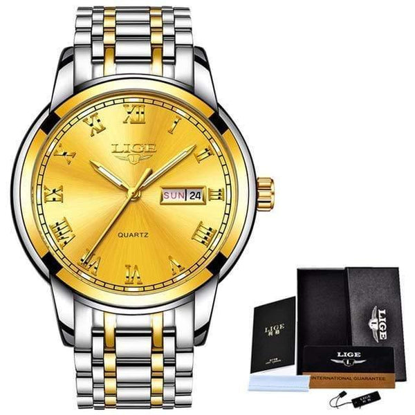 Planet Gates Steel Gold Watch Men Fashion Sports Quartz Full Steel Gold Business Mens Watches Top Brand Luxury Waterproof Watch Relogio Masculino