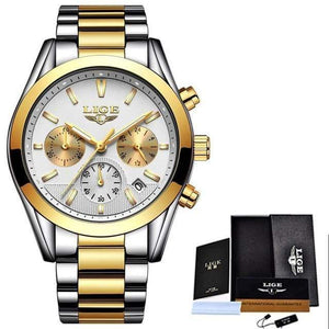 Planet Gates steel gold white Mens Watches Top Brand Luxury Fashion Business Quartz Watch Men Waterproof Full steel Sport Watch