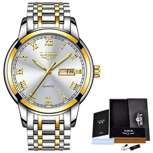 Planet Gates Steel Gold White Watch Men Fashion Sports Quartz Full Steel Gold Business Mens Watches Top Brand Luxury Waterproof Watch Relogio Masculino