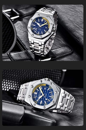 Planet Gates Steel Silver Black Men Watches Male Top Brand Luxury Quartz Watch Men Casual Waterproof Sports WristWatch Relogio Masculino Box