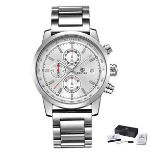 Planet Gates Steel White Chronograph Sport Mens Watches Top Brand Luxury Quartz Watch Reloj Hombre saat Clock Male hour relogio Masculino
