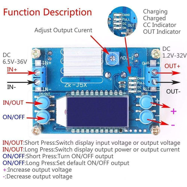 Planet Gates Step Down Buck Converter DC-DC 1.2-32V 5A Constant Voltage Current LCD Digital Display Adjustable Buck Power Supply Module Board
