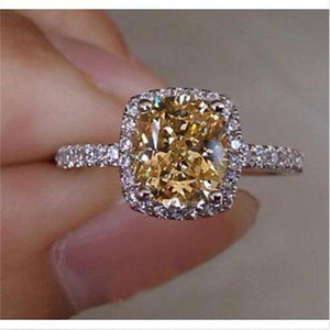 Planet Gates Sterling Silver Wedding Rings for Women Princess-cut Yellow 5a CZ Engagement Ring Simulated Diamond Platinum Jewelry
