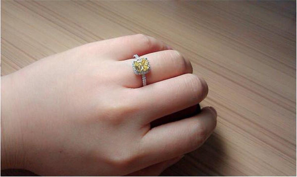 Planet Gates Sterling Silver Wedding Rings for Women Princess-cut Yellow 5a CZ Engagement Ring Simulated Diamond Platinum Jewelry