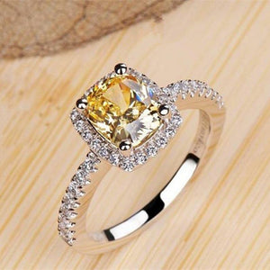 Planet Gates Sterling Silver Wedding Rings for Women Princess-cut Yellow 5a CZ Engagement Ring Simulated Diamond Platinum Jewelry