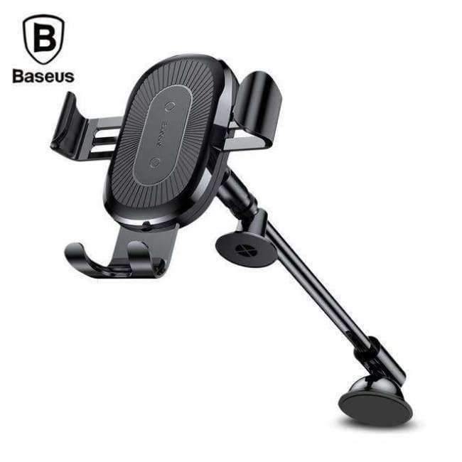 Planet Gates Black Car Phone Holder Wireless Fast Charger Gravity Mount Holder 10W Silicone 4.0 - 6.5 inch Adjustable Car Phone Holder