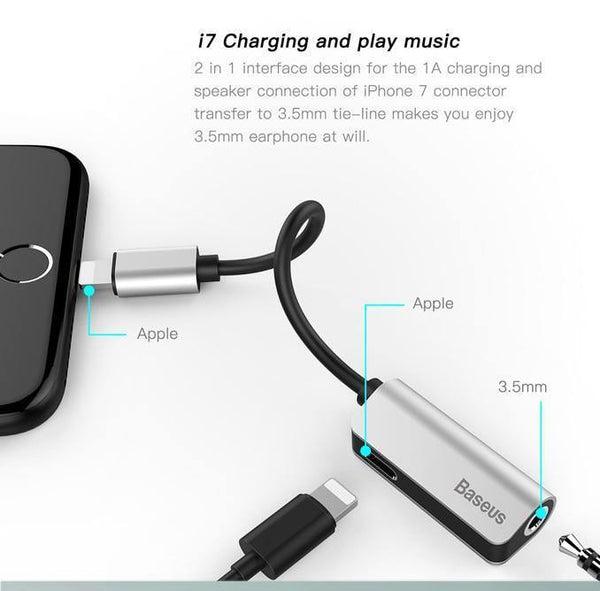 Planet Gates Straight Black Baseus Aux Audio For Lightning to 3.5mm Jack Connector Earphone Headphone OTG Adapter For iPhone Xs Max Xr X 8 7 Plus Splitter