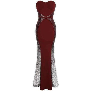 Planet Gates Strapless Wine Red / 12 / China Angel-fashions Formal Dresses Contrast Color Gradient Sequin Mermaid Evening Dresses 286