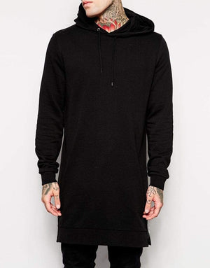 Planet Gates Streetwear Men's Long Black Hoodies Sweatshirts Feece extra long Hoody Side Zip Longline Hip Hop elongated for men Hoodie