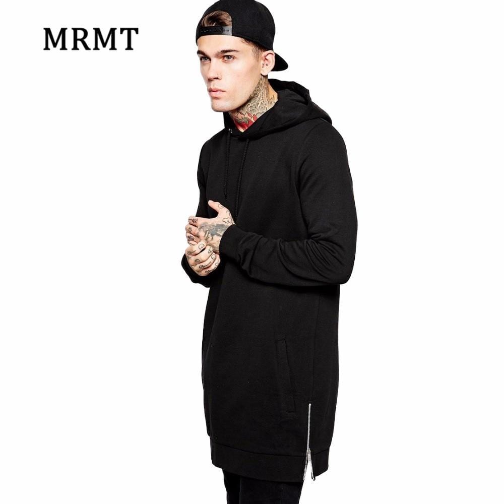 Planet Gates Streetwear Men's Long Black Hoodies Sweatshirts Feece extra long Hoody Side Zip Longline Hip Hop elongated for men Hoodie