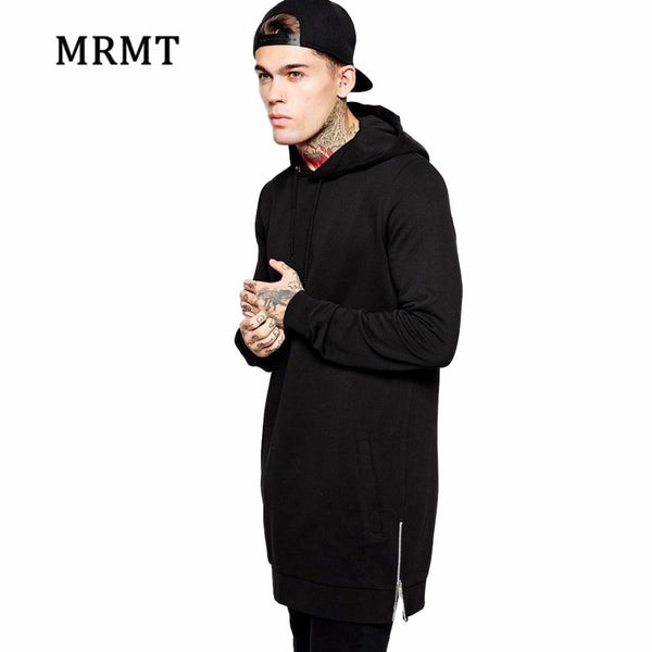 Planet Gates Streetwear Men's Long Black Hoodies Sweatshirts Feece extra long Hoody Side Zip Longline Hip Hop elongated for men Hoodie