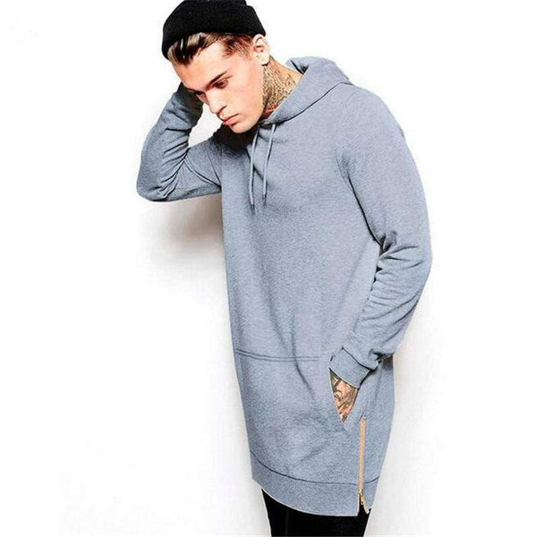 Planet Gates Streetwear Men's Long Black Hoodies Sweatshirts Feece extra long Hoody Side Zip Longline Hip Hop elongated for men Hoodie