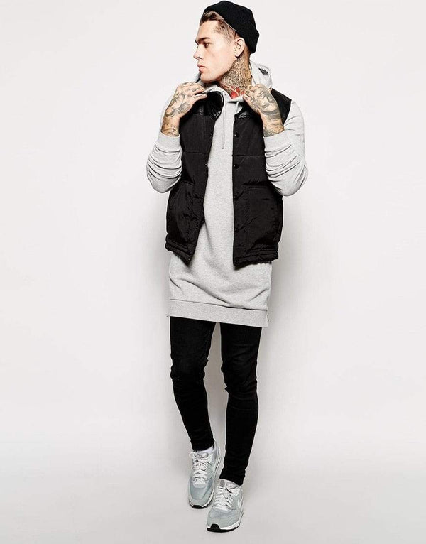 Planet Gates Streetwear Men's Long Black Hoodies Sweatshirts Feece extra long Hoody Side Zip Longline Hip Hop elongated for men Hoodie