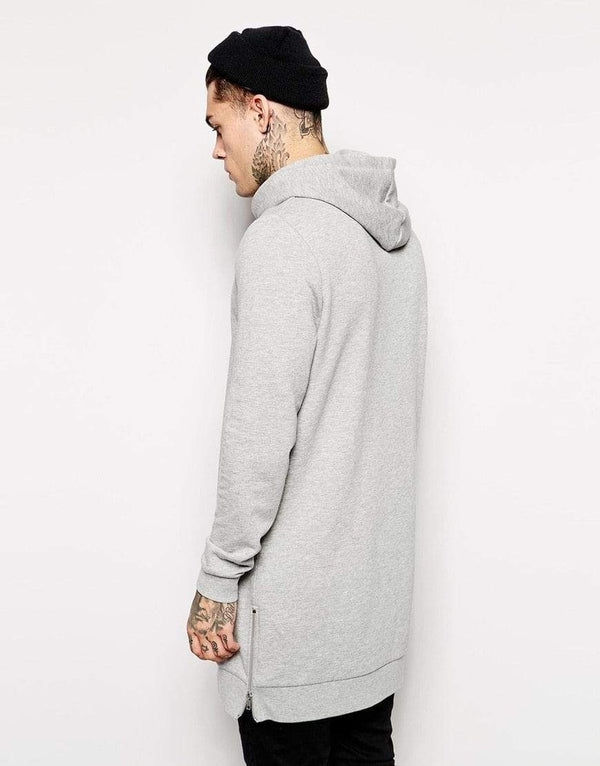 Planet Gates Streetwear Men's Long Black Hoodies Sweatshirts Feece extra long Hoody Side Zip Longline Hip Hop elongated for men Hoodie