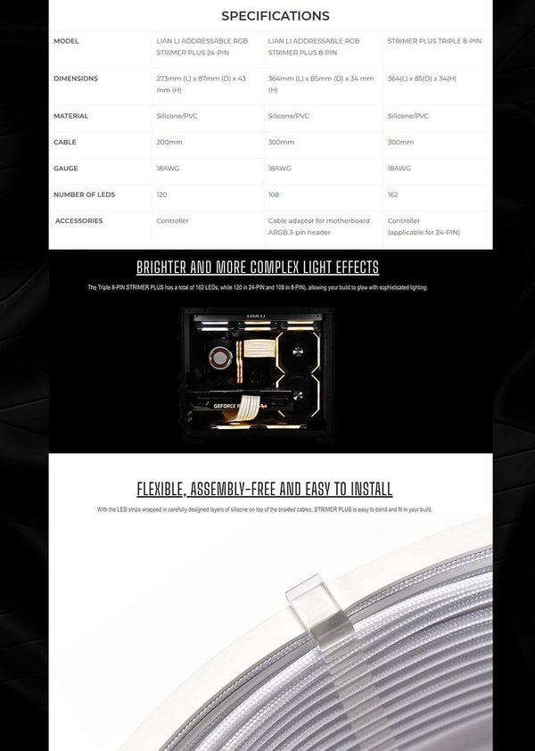 Planet Gates Strimer Plus RGB Motherboard Extension ATX 24PIN,GPU Extension Double/Triple 8PIN LIANLI Generation 2 Cable PC Decoration