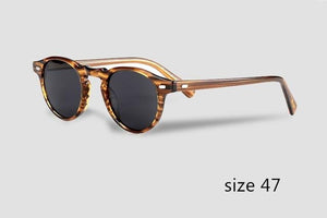 Planet Gates strip brown gray 47 Sunglasses Women Gregory Peck Acetate Sun Glasses  Retro Round Frame OV5186 Men Polarized Vintage Eyeglasses Driving Glasses