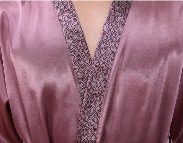 Planet Gates style 1 / M Men Kimono Robe Faux Silk Bath Gown Sleepwear Lounge Casual Silky Nightwear Female Dress M-XXL