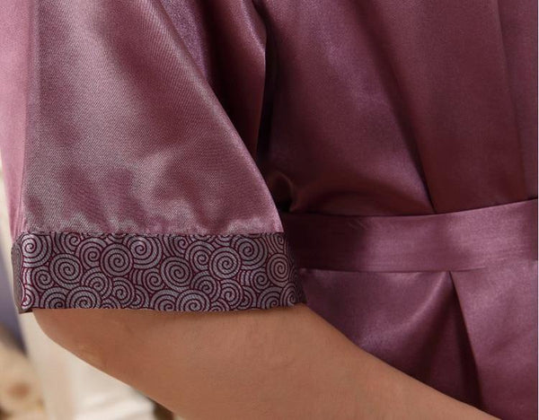 Planet Gates style 1 / M Men Kimono Robe Faux Silk Bath Gown Sleepwear Lounge Casual Silky Nightwear Female Dress M-XXL