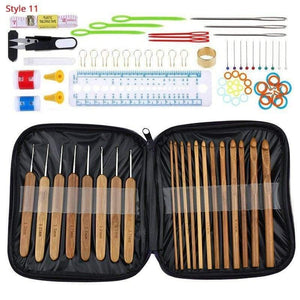 Planet Gates Style 11 Crochet Hooks Set With Case 35 Styles Knitting Needles Set DIY Needle Arts Craft Scissors Stitch Markers Sewing Tools