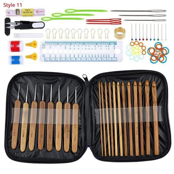 Planet Gates Style 11 Crochet Hooks Set With Case 35 Styles Knitting Needles Set DIY Needle Arts Craft Scissors Stitch Markers Sewing Tools