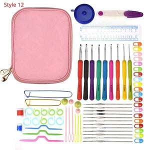Planet Gates Style 12 Crochet Hooks Set With Case 35 Styles Knitting Needles Set DIY Needle Arts Craft Scissors Stitch Markers Sewing Tools