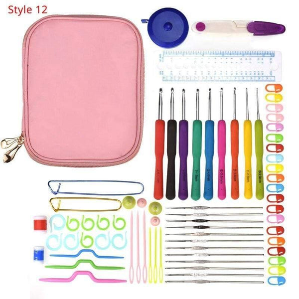 Planet Gates Style 12 Crochet Hooks Set With Case 35 Styles Knitting Needles Set DIY Needle Arts Craft Scissors Stitch Markers Sewing Tools