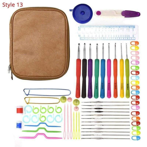 Planet Gates Style 13 Crochet Hooks Set With Case 35 Styles Knitting Needles Set DIY Needle Arts Craft Scissors Stitch Markers Sewing Tools