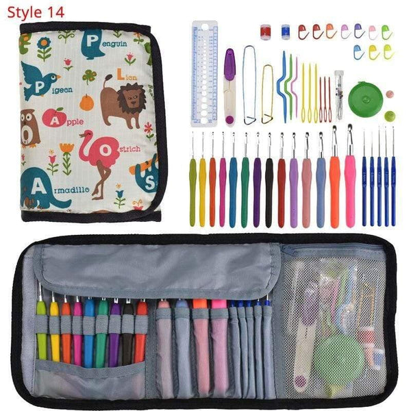 Planet Gates Style 14 Crochet Hooks Set With Case 35 Styles Knitting Needles Set DIY Needle Arts Craft Scissors Stitch Markers Sewing Tools