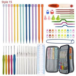 Planet Gates Style 15 Crochet Hooks Set With Case 35 Styles Knitting Needles Set DIY Needle Arts Craft Scissors Stitch Markers Sewing Tools