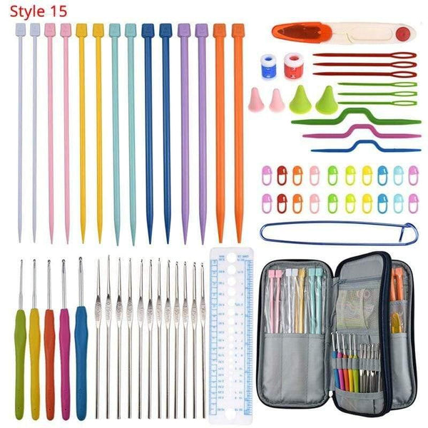 Planet Gates Style 15 Crochet Hooks Set With Case 35 Styles Knitting Needles Set DIY Needle Arts Craft Scissors Stitch Markers Sewing Tools