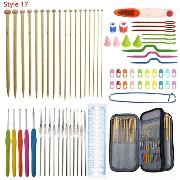 Planet Gates Style 17 Crochet Hooks Set With Case 35 Styles Knitting Needles Set DIY Needle Arts Craft Scissors Stitch Markers Sewing Tools