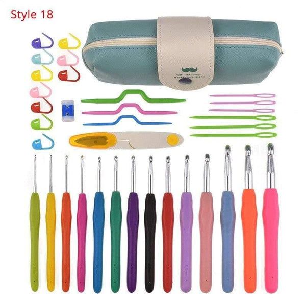 Planet Gates Style 18 Crochet Hooks Set With Case 35 Styles Knitting Needles Set DIY Needle Arts Craft Scissors Stitch Markers Sewing Tools
