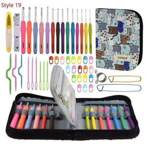 Planet Gates Style 19 Crochet Hooks Set With Case 35 Styles Knitting Needles Set DIY Needle Arts Craft Scissors Stitch Markers Sewing Tools