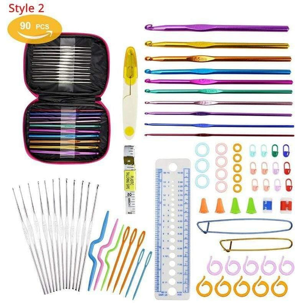 Planet Gates Style 2 Crochet Hooks Set With Case 35 Styles Knitting Needles Set DIY Needle Arts Craft Scissors Stitch Markers Sewing Tools