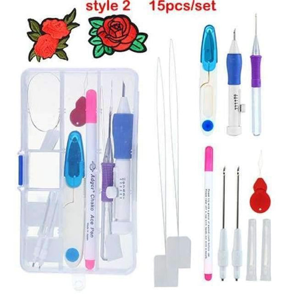 Planet Gates style 2 Embroidery Stitching Punch Needle Tool Sets Magic Embroidery Stitching Punch Pen With Case DIY Craft Sewing Tool for Embroidery