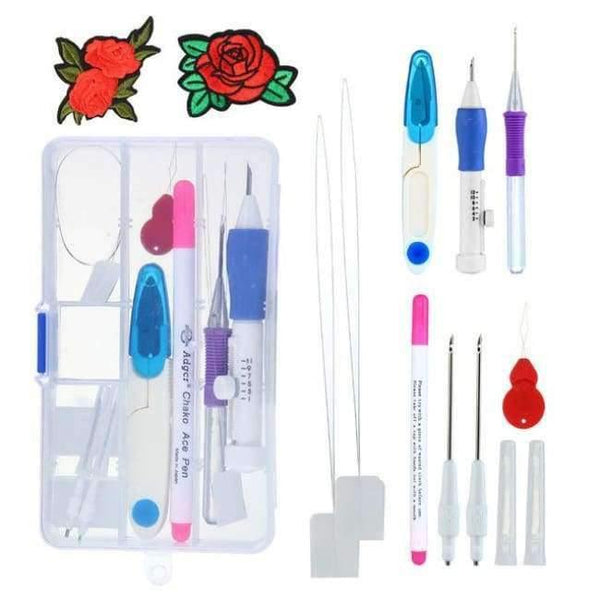 Planet Gates Style 2 Embroidery Stitching Punch Needles Pen Set Craft Tool for DIY Threaders Sewing Knitting Kit Embroidery Patterns with Case