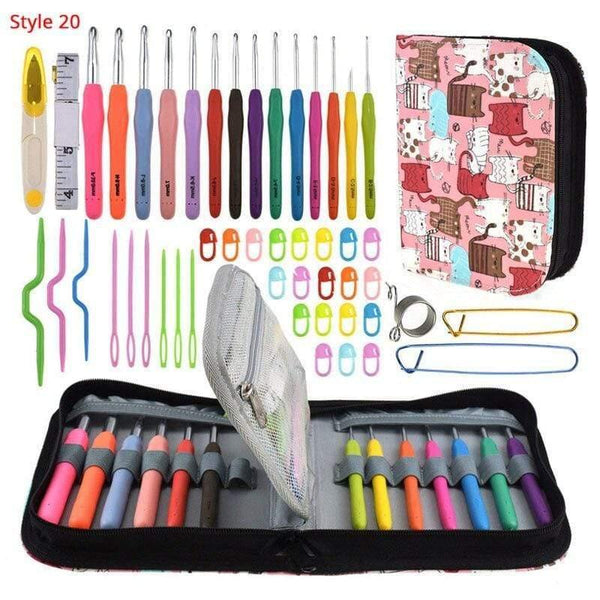 Planet Gates Style 20 Crochet Hooks Set With Case 35 Styles Knitting Needles Set DIY Needle Arts Craft Scissors Stitch Markers Sewing Tools