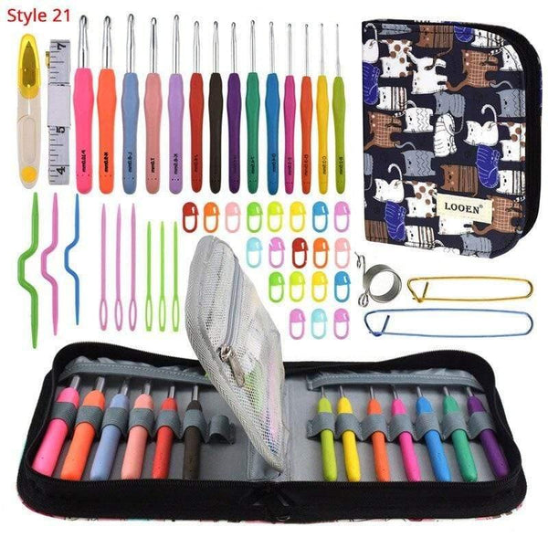 Planet Gates Style 21 Crochet Hooks Set With Case 35 Styles Knitting Needles Set DIY Needle Arts Craft Scissors Stitch Markers Sewing Tools