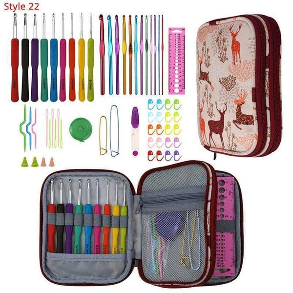 Planet Gates Style 22 Crochet Hooks Set With Case 35 Styles Knitting Needles Set DIY Needle Arts Craft Scissors Stitch Markers Sewing Tools