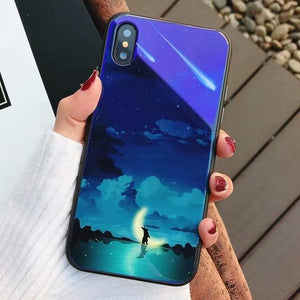 Planet Gates Style 22 / For iPhone X TOMKAS Blue Ray Tempered Glass Case For iPhone 7 Case Cartoon Pattern Cases For iPhone X 6 6S 8 Plus Cover Animal Phone Coque